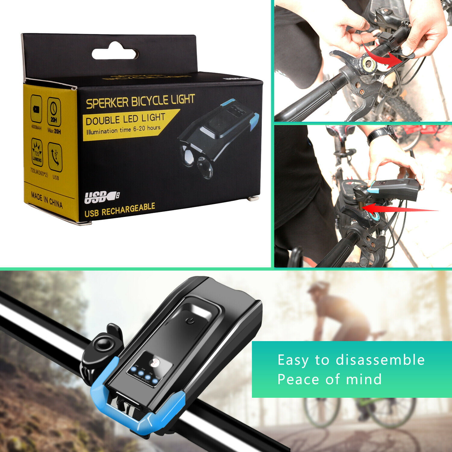 USB Rechargeable LED Bicycle Headlight Bike Head Light Front Lamp Cycling Horn