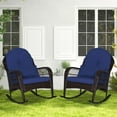 thumbnail image 4 of Costway Patio Wicker Rocking Chair with Seat Back Cushions & Lumbar Pillow Porch Blue, 4 of 9