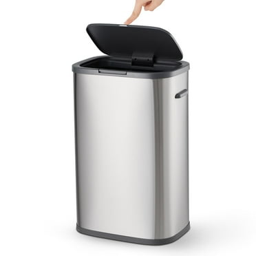 Trash Can with Lid, Garbage Can with Pop-up Lid, 55L/14.5Gal Trash Bin, Waste Basket for Kitchen, Bedroom, Office (Grey, Press Top Lid)