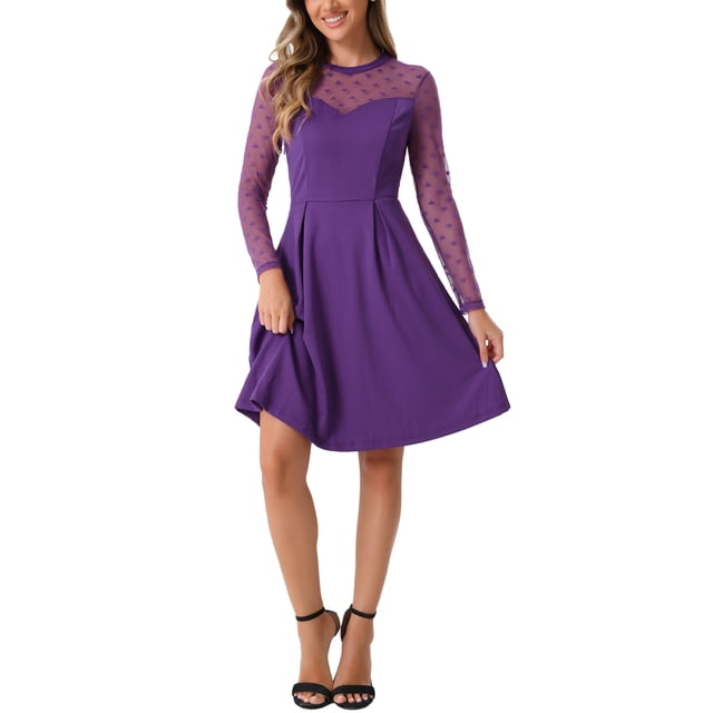 Vestido de fiesta skater de manga transparente de malla con corazón para mujer INSPIRE CHIC XL púrpura oscuro