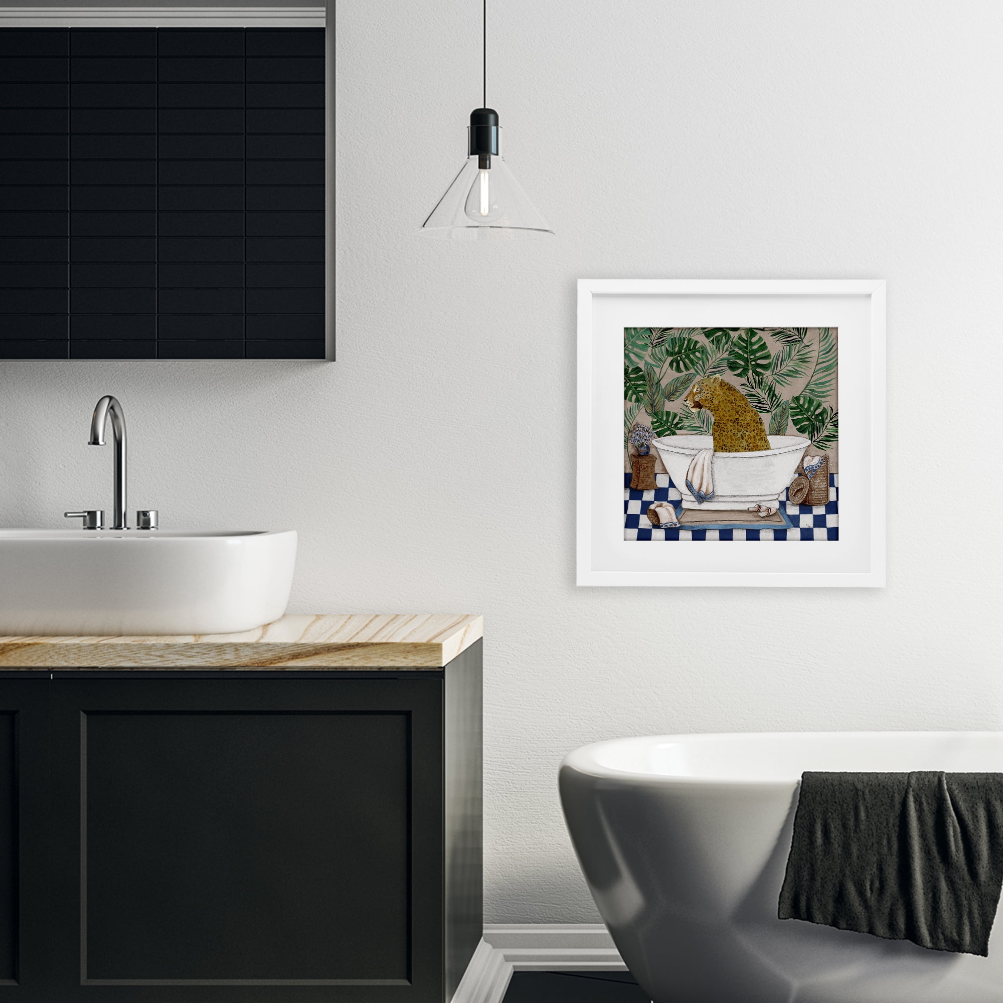 Stupell Industries Leopard in Tropical Bathtub White Framed Print Under Glass, design by Janet Tava