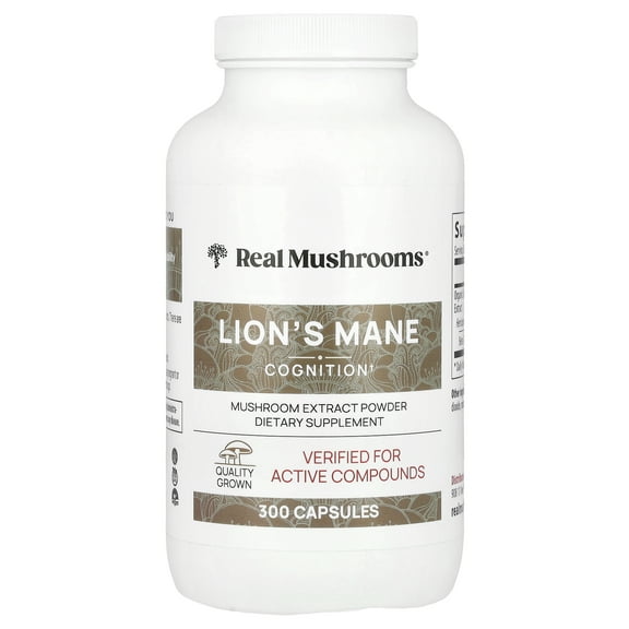 Real Mushrooms Lion's Mane, Mushroom Extract Powder, 300 Capsules