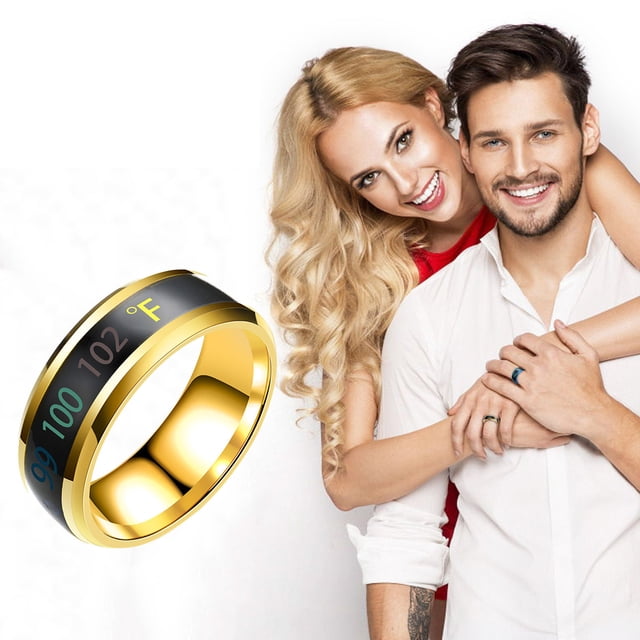 Temperature Display Couple Rings, EDHITNR Smart Mood Ring with Physical Intelligent Temperature Sensor, Fashion Gold Copper Mood Display Rings for Wedding Party Gift