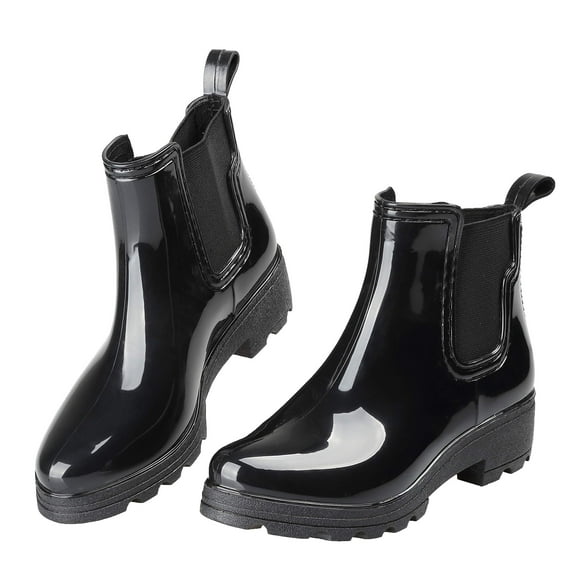 EYUSHIJIA Women\'s Short Rain Boots Waterproof Slip On Ankle Chelsea Booties (7 B(M), Black-A)