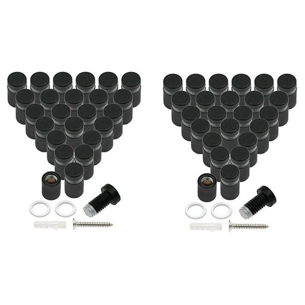 48 Piezas Tornillos Separadores, Letrero de Pared Soporte de Montaje Soporte de Vidrio Publicitario Clavo para Colgar, Negro