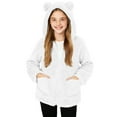 thumbnail image 1 of Abrigo de invierno para niños con forro polar de color liso, manga larga, capucha y cremallera, bonita blusa abrigada con bolsillo grande para niñas, top de poliéster, 1 of 8