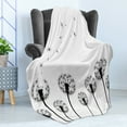 thumbnail image 4 of Dandelion Soft Flannel Fleece Throw Blanket, Monochrome Black Flower Silhouettes Wind Effect Blow Ball Plant Nature Spring, Cozy Plush for Indoor and Outdoor Use, 70" x 90", White Black, by Ambesonne, 4 of 5