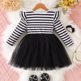 thumbnail image 5 of Lullu Newborn Girls Cartoon Cat Striped Tutu Dress Halloween Ruffle Long Sleeve Tulle Dress, Black, 5 of 8