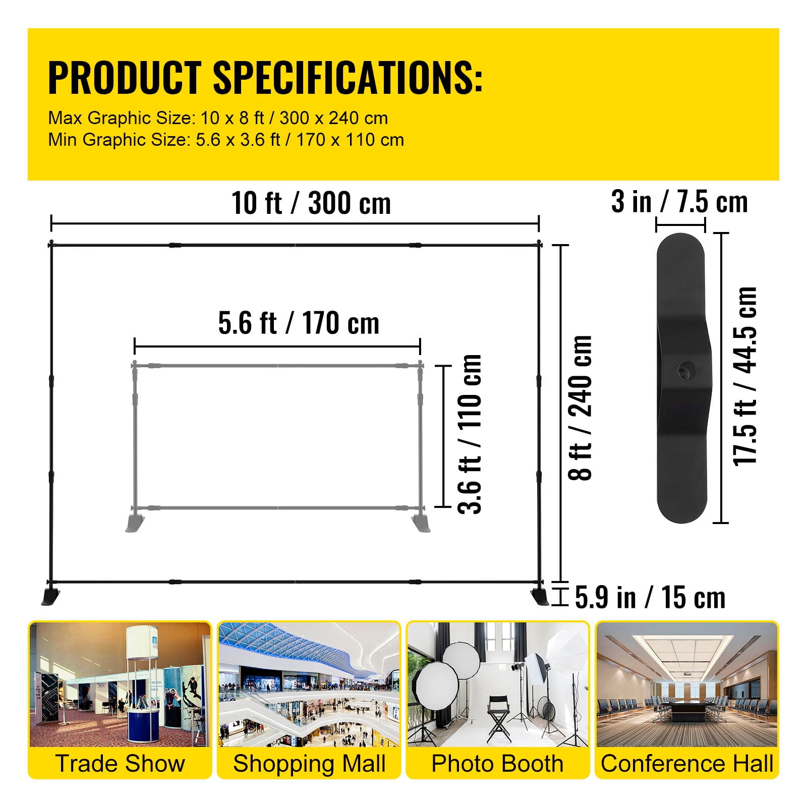 KFFKFF 10 x 8 Ft Display Banner Stand, Customizable Size for Trade Fair Wall, Exhibitor Photo Booth Background