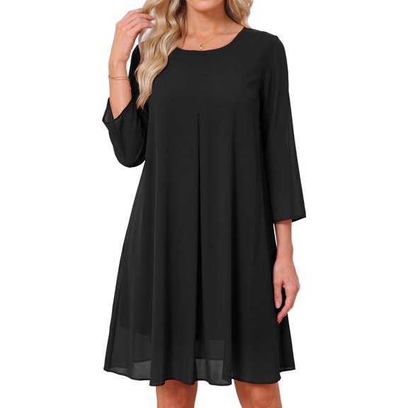 DARING DIVA Women's Chiffon 3/4 Sleeve Flowy Wedding Guest Dress S Black