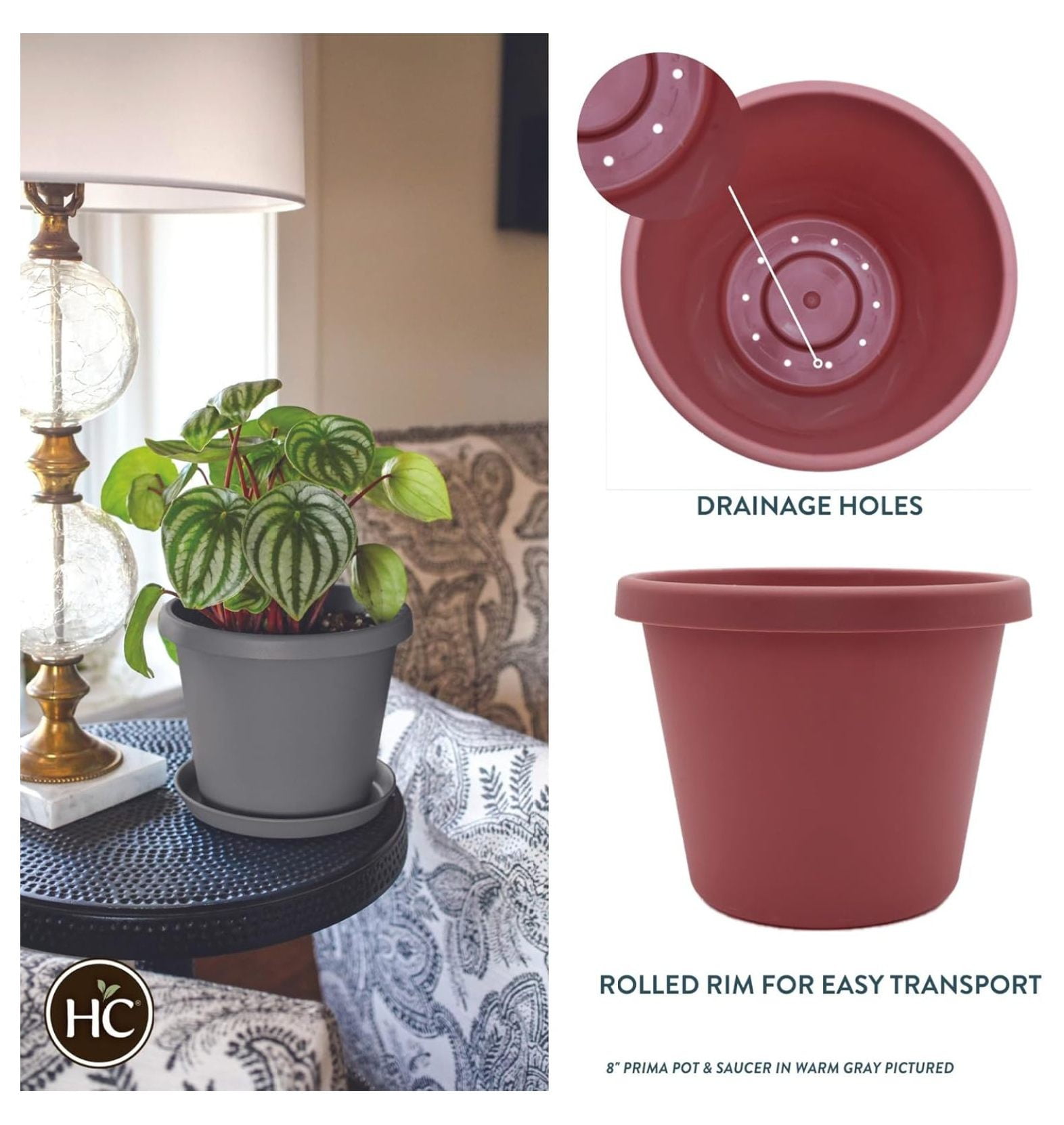 20 Inch Round Plastic Planter Pots - Large Outdoor Indoor Plant Pots with Rolled Rim & Drainage, Clay Color
