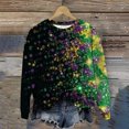 thumbnail image 2 of Women's Plus Size Mardi Gras Sweatshirt - Tie Dye Carnival Print Oversized Pullover, Vibrant Feather/Mask Graphic Spring Festival Top, 2 of 6