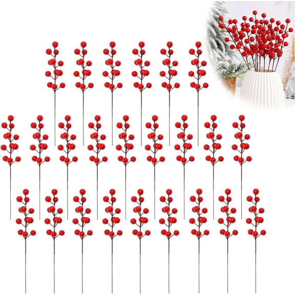 24 Pack Artificial Red Berry Stems Christmas Tree Decorations for Winter Holiday Home Centerpieces