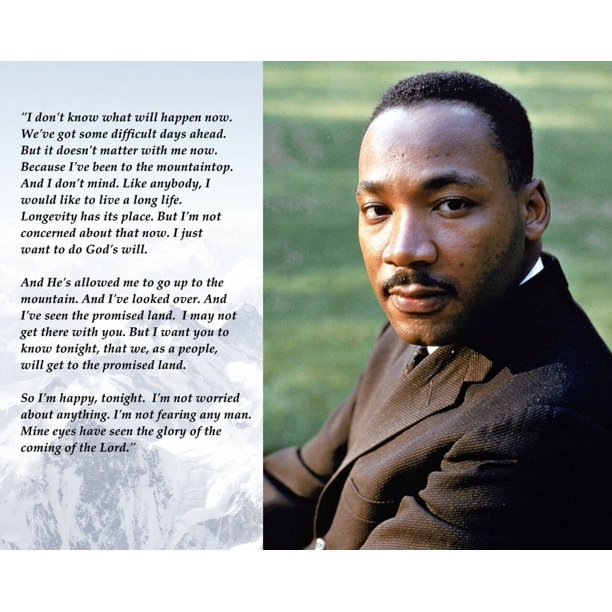 Martin Luther King Jr With Mountain Top Speech Quote 11 Inch By 17 Inch Laminated Poster With Bright Colors And Vivid Imagery Fits Perfectly In Many Attractive Frames Walmart Com Walmart Com Martin Luther King Jr With Mountain Top Speech Quote 11 Inch By 17 Inch Laminated Poster With Bright Colors And Vivid Imagery Fits Perfectly In Many Attractive Frames Walmart Com Walmart Com