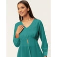 thumbnail image 5 of Moomaya Solid Cinched Waist Top, V-Neck Front Slit Buttoned Georgette Top, 5 of 8