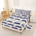 thumbnail image 2 of Castle Fairy Vintage Train Bed Sheets 4pcs for Adults, Navy Pattern King Sheets for Bedroom, Navy Beige, 2 of 6
