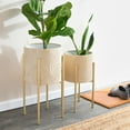 thumbnail image 3 of Main + Mesa Modern Boho Embossed Metal Planters with Stands, Cream and Gold, Set of 2 Sizes, 3 of 10