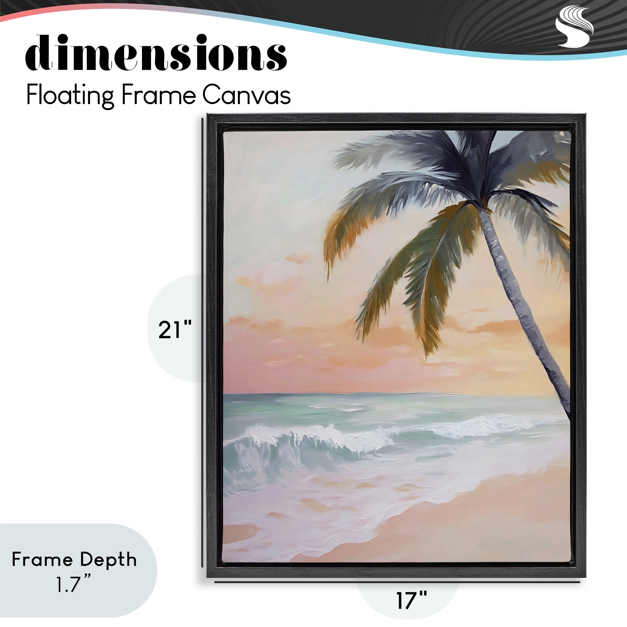 Stupell Industries Tranquil Sunset & Beach Palm Black Framed Floater Canvas Wall Art, design by Creative Studio