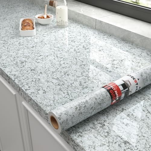 30"x120" Granite Countertop Contact Paper Peel and Stick Green Marble Countertops Cover Wrap Green Marble Vinyl Countertop Wrap Glossy Kitchen Counter Cover Waterproof Terrazzo Wall Paper