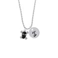 thumbnail image 2 of Delight Jewelry Silvertone Small Black Resin Skull with Clear Crystals Silvertone Script Initial Disc - I - Charm Necklace, 20"+3", 2 of 4