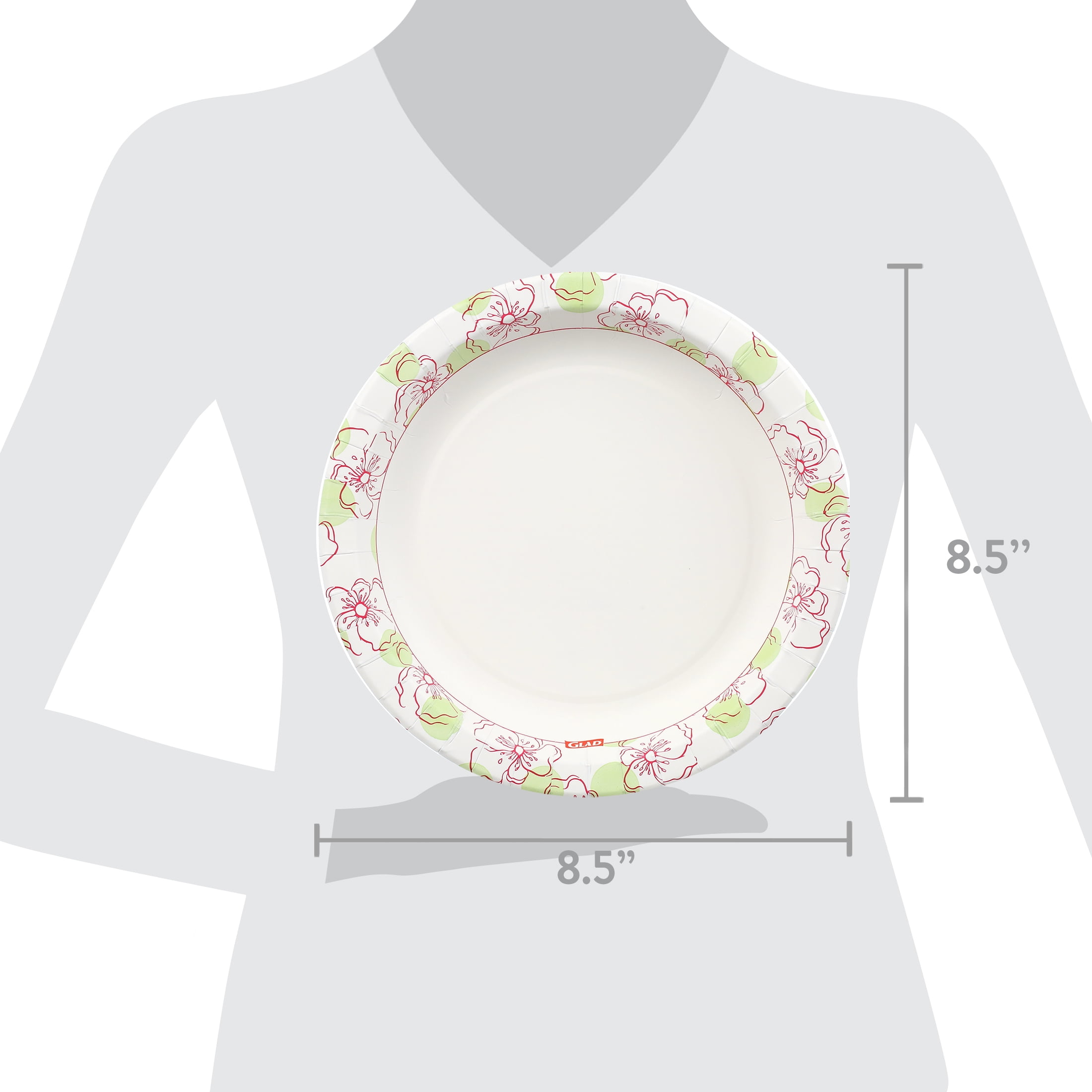 Glad Everyday 8.5" Round Paper Plates Pink Flower, 2 pack (100 plates total)