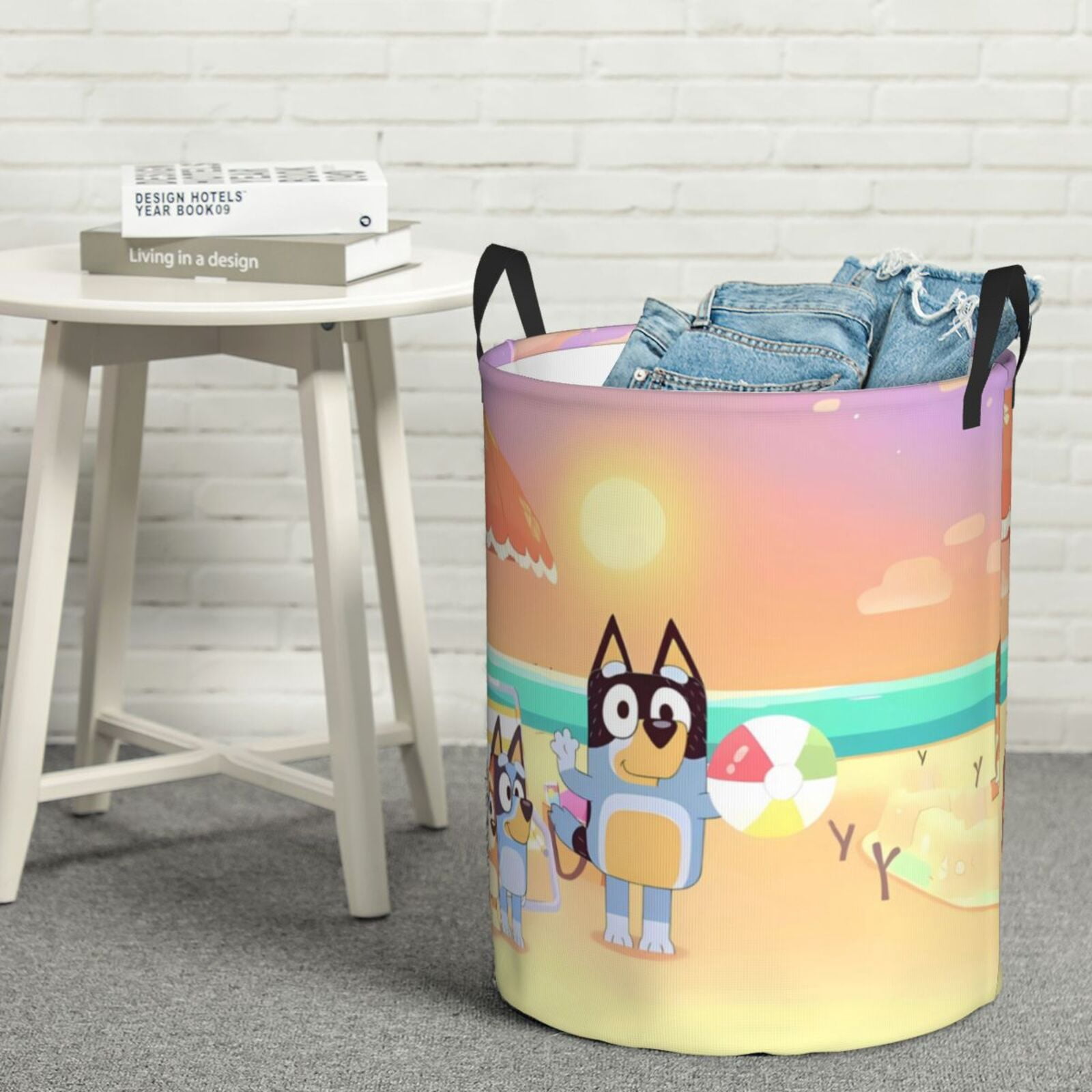Silaia Bluey Print Round Laundry Clothes Hamper,Laundry Basket with Handles,Baby Toys Storage Organizer,Bins Laundry Basket for Bathroom, Bedroom Decorate-Small