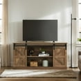 thumbnail image 3 of AENKYO Farmhouse TV Stand for TVs up to 65", Sliding Barn Doors, Adjustable Shelves, Cable Management, Natural Brown, 3 of 10