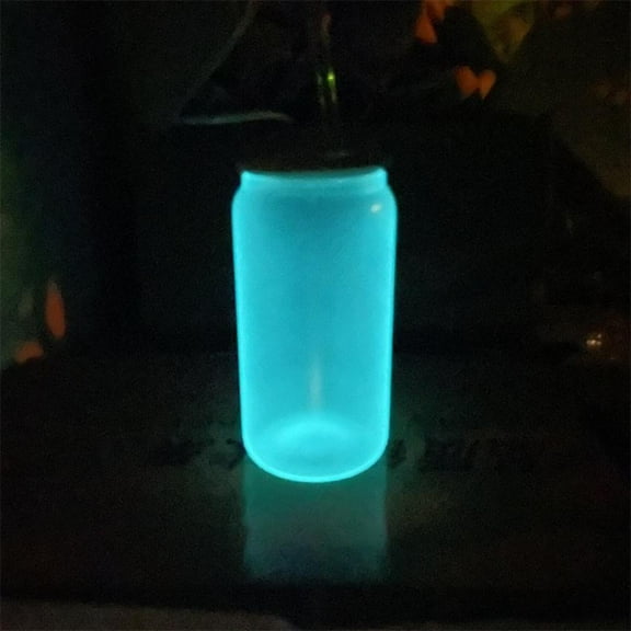 16oz Sublimation blank Glow In Dark iridescent Glitter glass Jar Cans Tumblers (Includes Bamboo Lid  Straw)