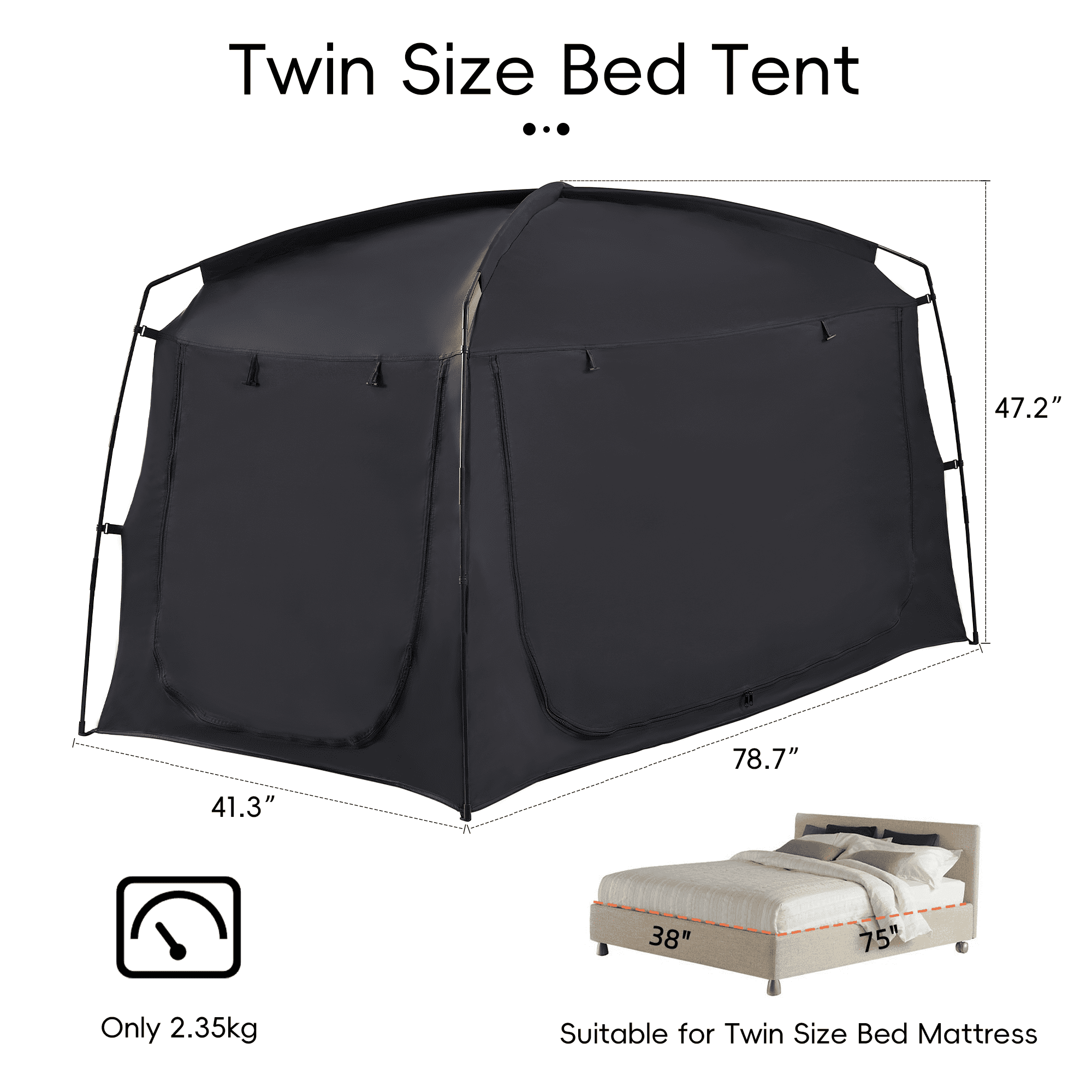 Black Privacy Twin Bed Tent for Adults Kids,Blackout Sleep Bed Tents Canopy with Breathable Mesh Windows