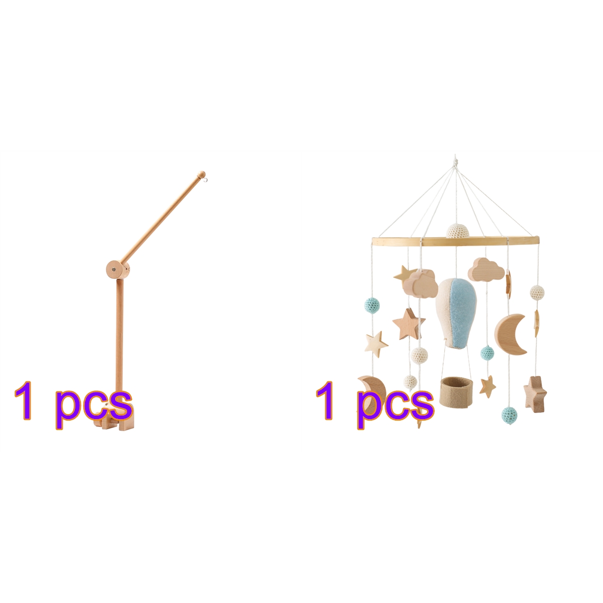 Baby Crib Bell Mobile – Rotating Wooden Wind Chime with Hot Air Balloon, Stars & Moon Pendants – Soothing Hanging Toy for Newborns & Infant Sleep, Nursery Decor