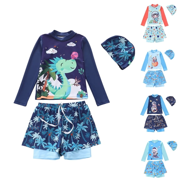 LRen Boys' Swimwear Toddler Cartoon Print Two Piece 3t Swimsuit Boys Summer Beach Casual Fashion Loose Beach Swimwear Sets