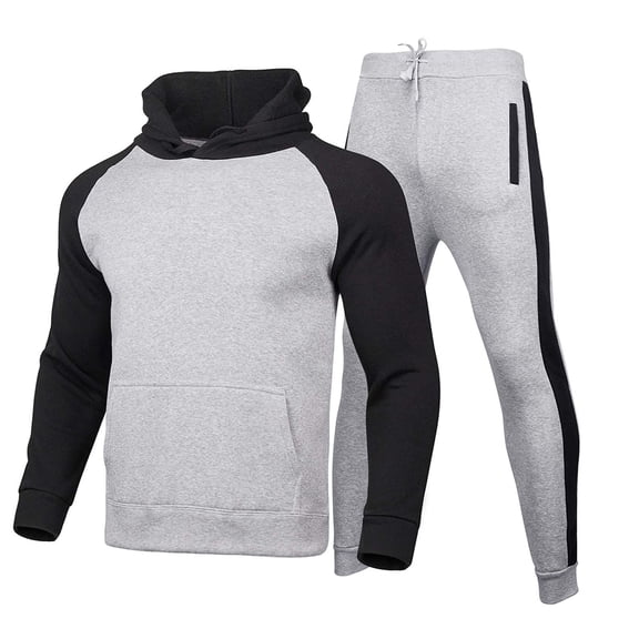 grey men's winter sport wear tracksuit clothes outfits set sweatshirt long sweatpants
