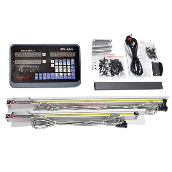 DRO 2 Axis Digital Readout Display with 2pc Glass Linear Scale 5 Micron Accuracy for CNC Mill Lathe Machine (200+350)