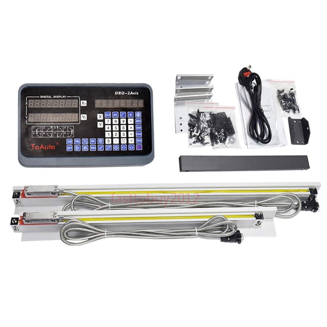 DRO 2 Axis Digital Readout Display with 2pc Glass Linear Scale 5 Micron Accuracy for CNC Mill Lathe Machine (200+350)