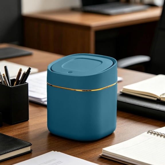 Mini Desktop Trash Can With Lid Press-Type Small Plastic Pop Up Wastebasket For Bathroom Bedroom Office