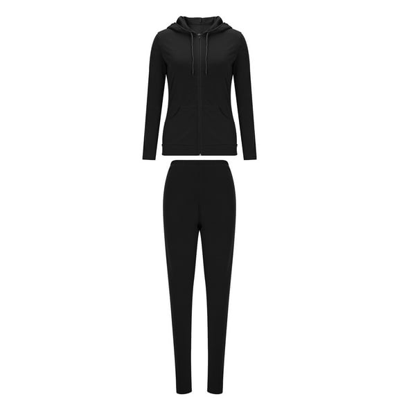 UPPADA 2 Piece Pant Sets for Women,Tracksuit Womens Sweatsuit Set Athletic Zip up Hoodies and Sweatpants Outfits Matching Set with Drawstring Black,L