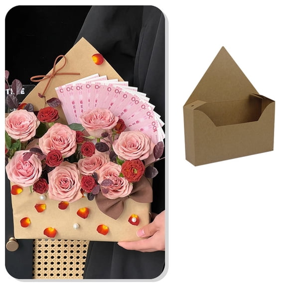 DAMAI DIY Surprise Letter Envelope Flower Box - DIY Surprise Gift Box for Christmas, Dating & Birthdays, Colorful Florist-Grade Box, Durable Material, Perfect for Bouquet Storage & Gifting, Khaki