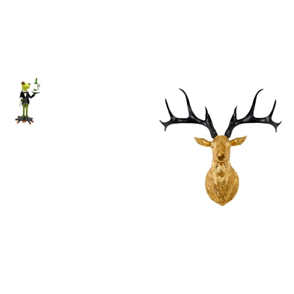 CarpNettore Frog and Deer Head Sculpture Unique Animal Figurine Creative Tabletop and Wall Decor for Home Office Fireplace Shelf Gift