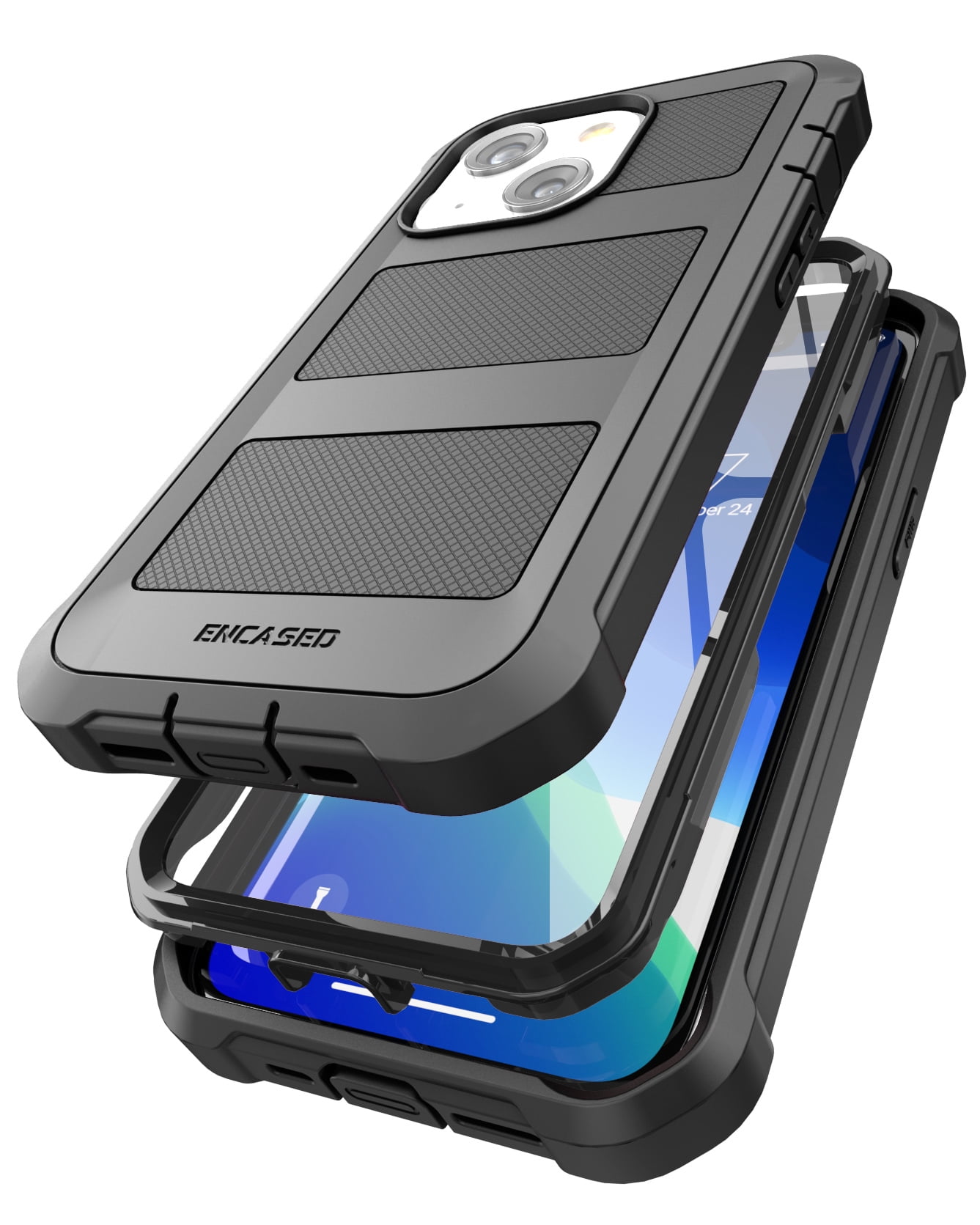Encased FalconShield Designed for iPhone 13 Mini Case with Screen Protector and Belt Clip Holster, Protective Full Body Built-in Cover with Holder - Black