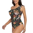 thumbnail image 2 of Easygdp Mushroom With Snails Women's One Shoulder Ruffle Monokini Bathing Suits with Removable Chest Pad, Quick Drying - Medium, 2 of 8