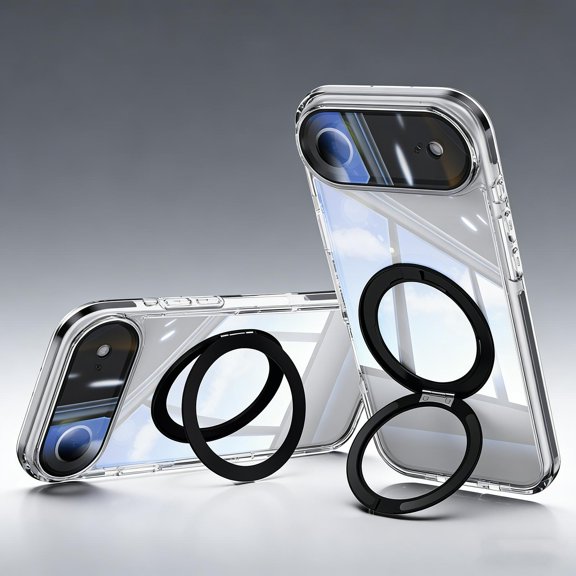 Compatible for iPhone Air Case with Ring Holder Kickstand & Full Camera Lens Protector, Thin Fit Shockproof Non-Yellowing Transparent Clear Phone Cover for iPhone Air, Black