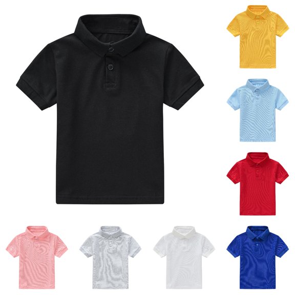 ZHOGXU Toddler Kids Boys Polo Shirt Solid Color Short Sleeve Lapel Casual Tee Shirts Fashion Gentleman Tops For Casual Daily Wear,Black,7-8 Years