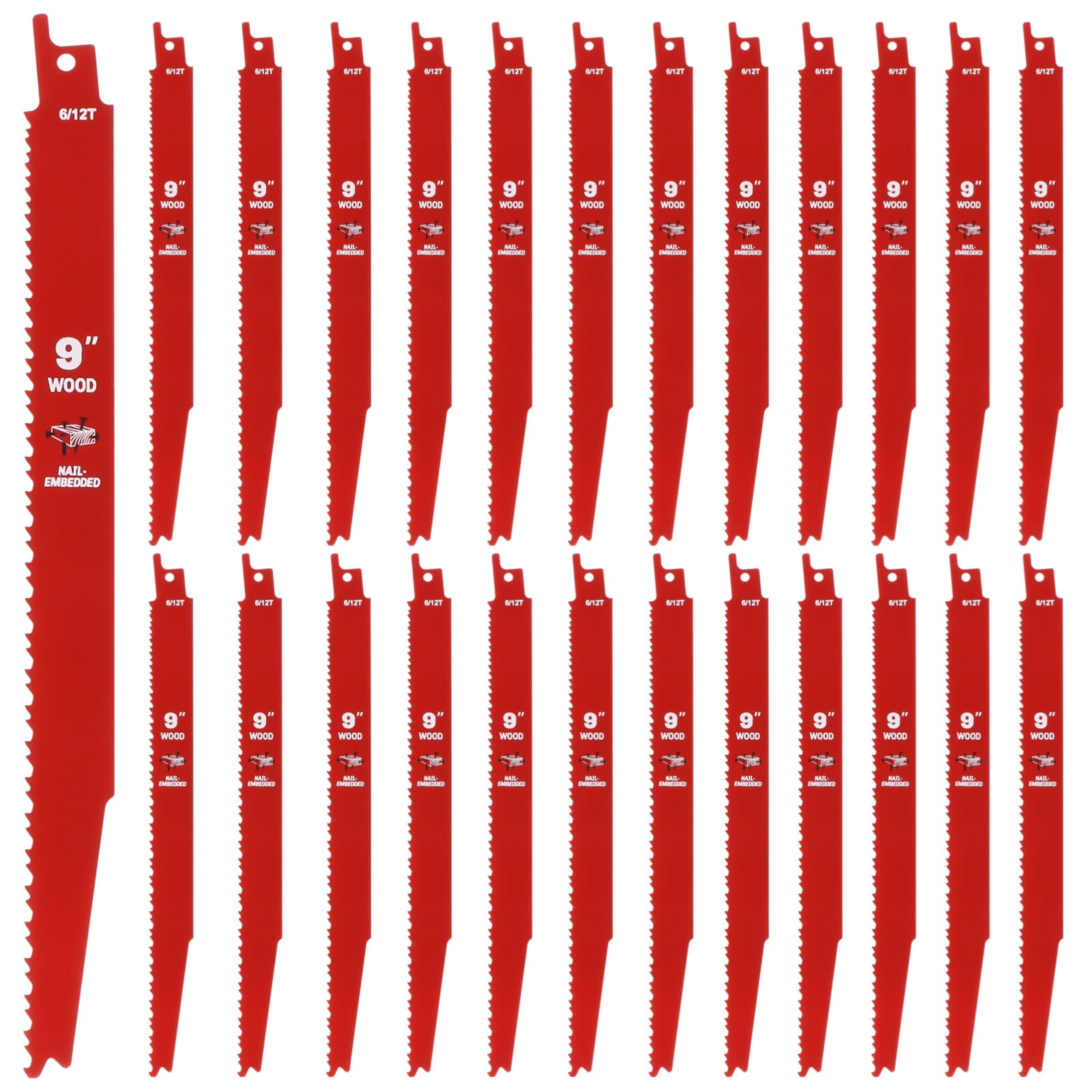 25 Pcs Reciprocating Saw Cutters, 9" 6/12 Tpi Bi-metal Cutting Saw Cutters, Metal Pruner Saw Cutting Tools for Cutting Embedded Wood, Metal, PVC Pallets