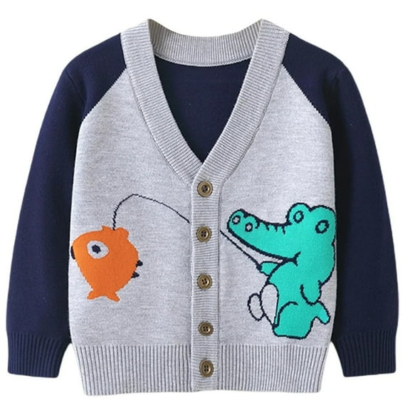 XBASW Kids Toddler Boys Dinosuar Cardigan Sweater Button Knit Tops Boys Spring Fall Sweater Coat for Baby 2-7T