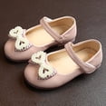 thumbnail image 2 of GiLiling Girls' Mary Jane Flats, Pearl Bow Toe Hook-and-Loop Strap, TPR Non-Slip Sole PU Leather Flats School Parties Weddings Footwear (Pink, 18-24 Months), 2 of 9