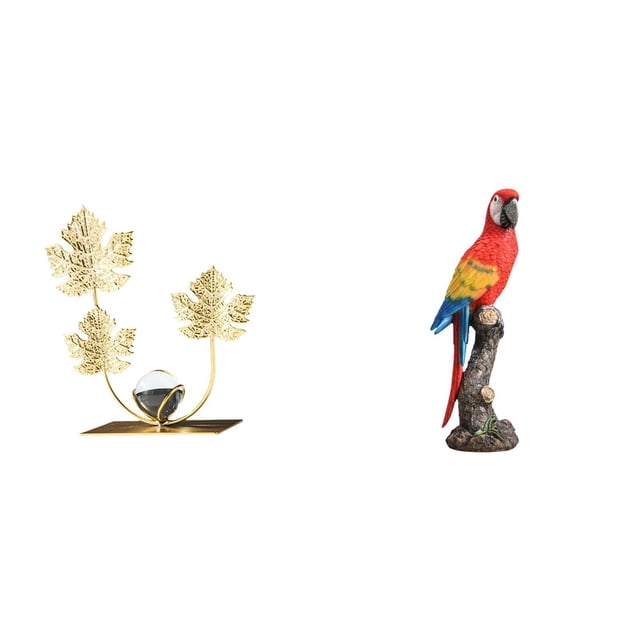 Estatua de figura,Estatuas de hojas y flores de metal,esculturas decorativas,Figura de loro,Estatua de loro,escultura animal,figura de loro,Adorno de escritorio,estatua de jardín coleccionable