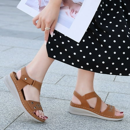 

Sunvit Women s Wedge Sandals Open Toe Footwear Fashion Casual Summer Slide Sandals #343 Brown