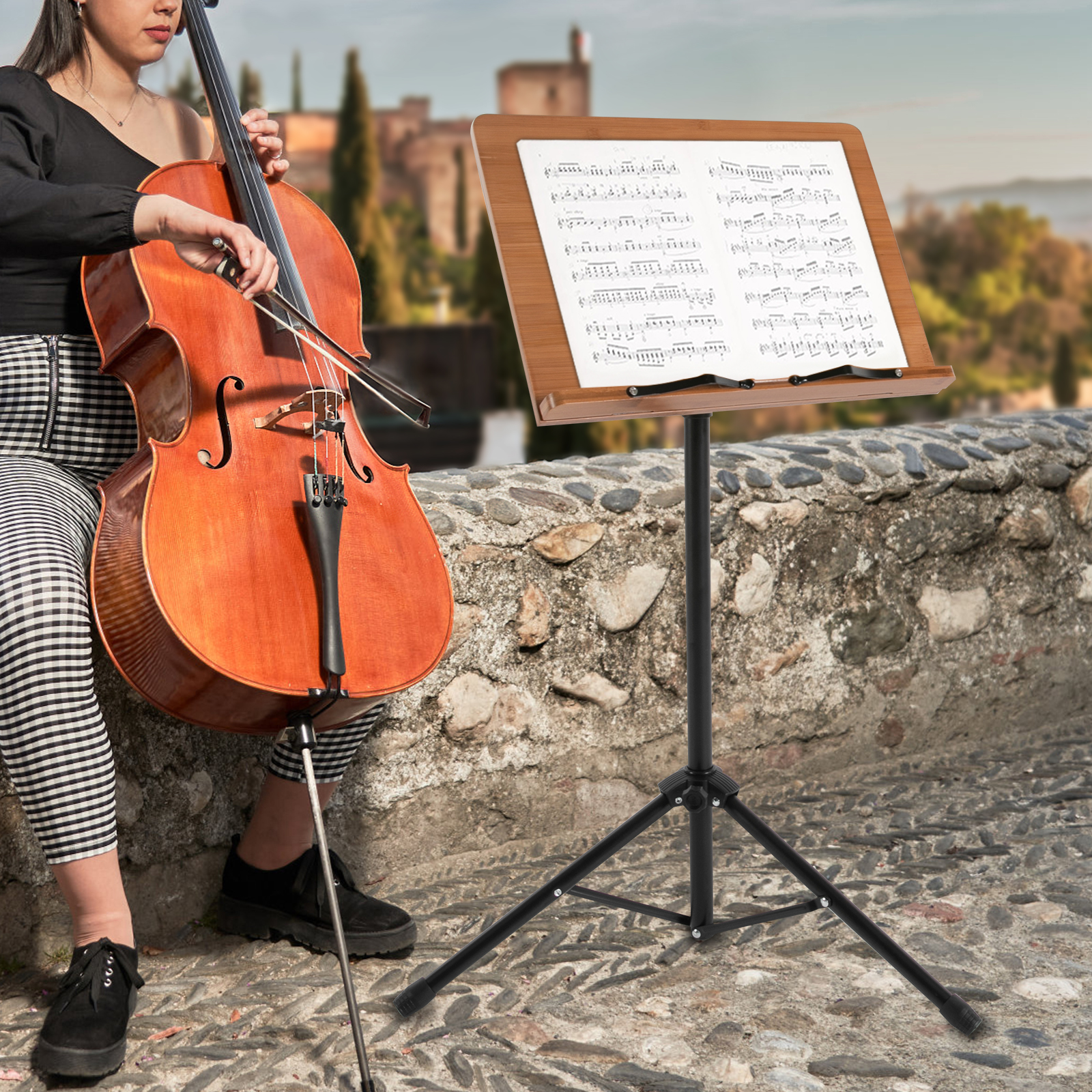 70-190cm Adjustable Height Sheet Music Stand Professional Music Stand with Anti-slip Feet Fixing Bracket