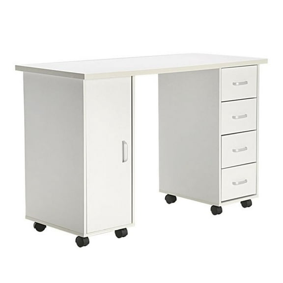 Manicure Nail Table with Drawer, Double Edged Beauty Station, White Salon Manicure Desk, Professional Nail Tech Table with Wrist Rest, Durable MDF Nail Art Workspace