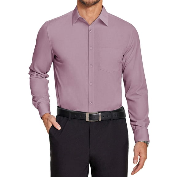 COOFANDY Men's Long Sleeve Button Down Dress Shirts Wrinkle Free Regular Fit Formal Muscle Fit Shirt Dark Pink L